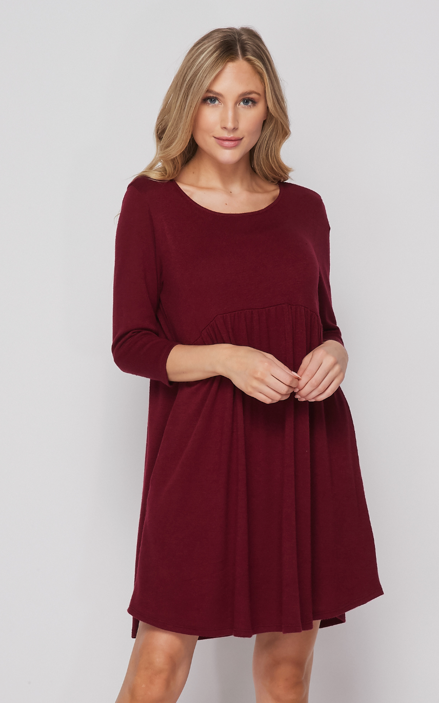 Burgundy Babydoll Brushed Sweater Dress with Contrast Pockets {Honey Me} M Burgundy Babydoll Brushed Sweater Dress with Contrast Pockets {Honey Me} M