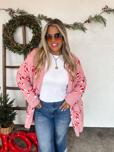 PREORDER- CHRISTMAS CLOUD CARDIGAN - Candy Canes and Checker Print