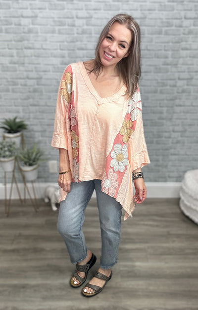 Washed Daisy Patch Oversized Top - Pink - Oli & Hali