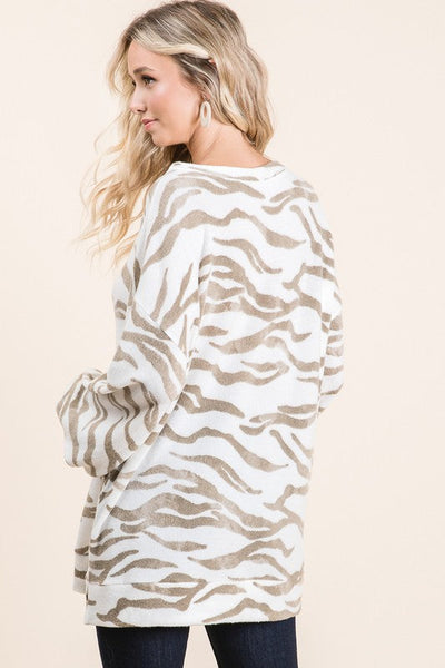Brushed SUPER SOFT Taupe Zebra Print Tunic Top