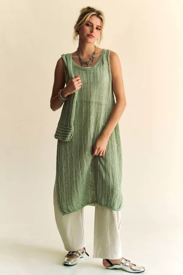 Sage Knit Side Slit Dress/Top with Sequins & Matching Bag - Davi & Dani