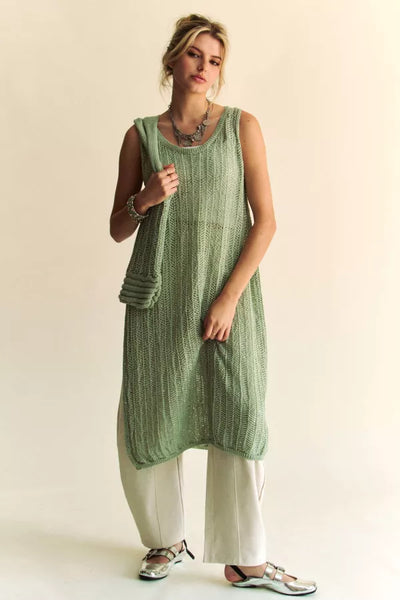 Sage Knit Side Slit Dress/Top with Sequins & Matching Bag - Davi & Dani