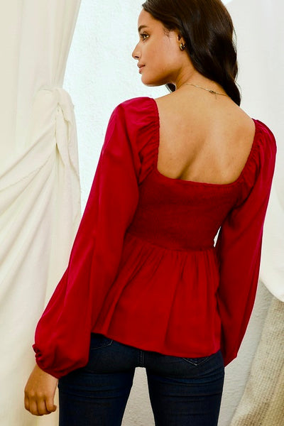 Crochet Front Smocked Back Peplum Top