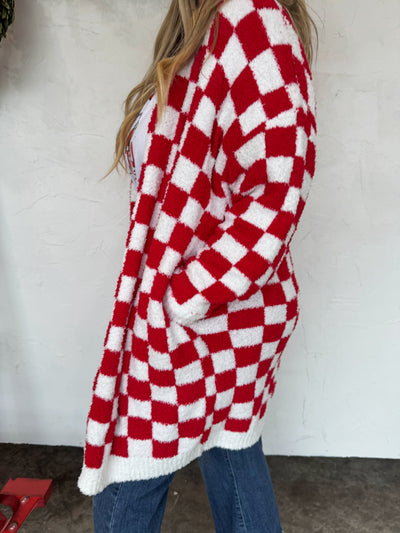 PREORDER- CHRISTMAS CLOUD CARDIGAN - Candy Canes and Checker Print