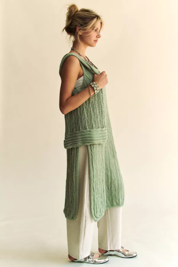 Sage Knit Side Slit Dress/Top with Sequins & Matching Bag - Davi & Dani