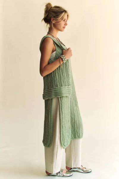 Sage Knit Side Slit Dress/Top with Sequins & Matching Bag - Davi & Dani