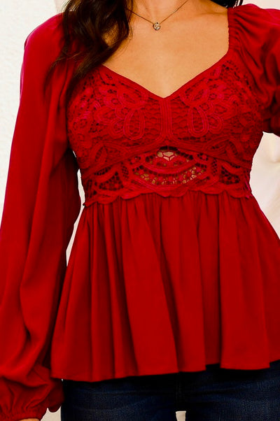 Crochet Front Smocked Back Peplum Top