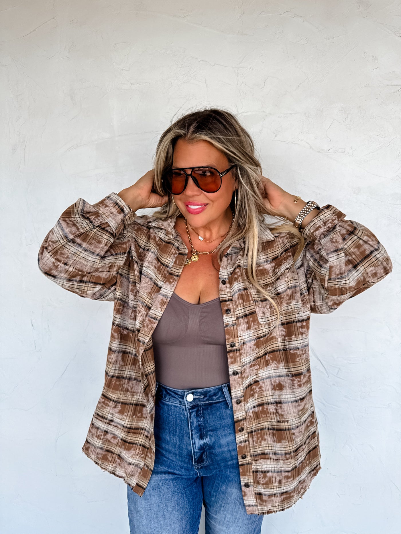 PREORDER - JUNIPER BLEACHED PLAID TOPS - Blakeley - 4 Colors