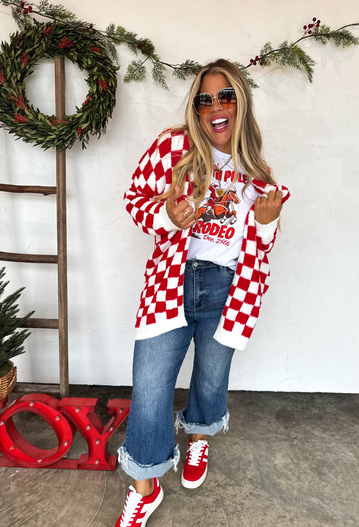PREORDER- CHRISTMAS CLOUD CARDIGAN - Candy Canes and Checker Print