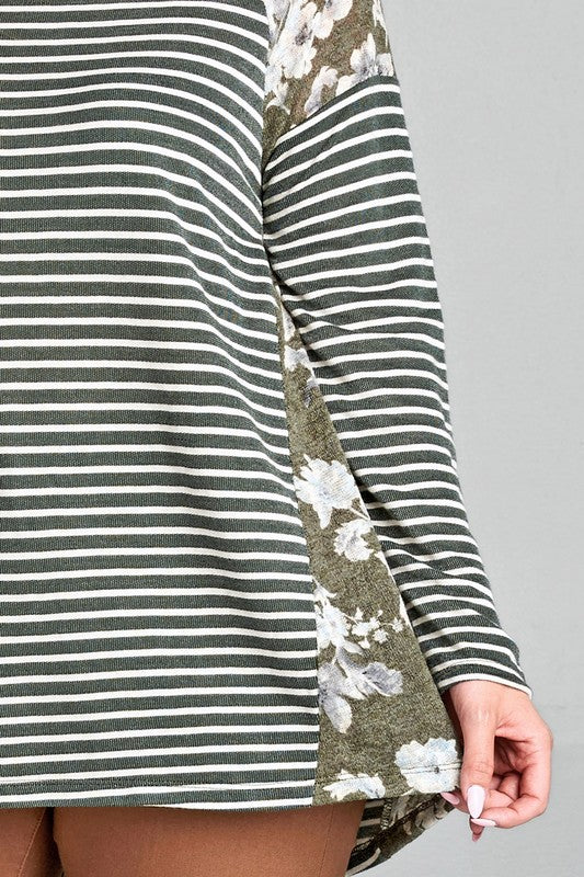 Oddi Green Stripes and Floral Tunic Top