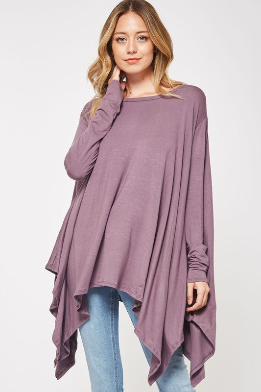 Turquoise Long Sleeve Oversized Handkerchief Top