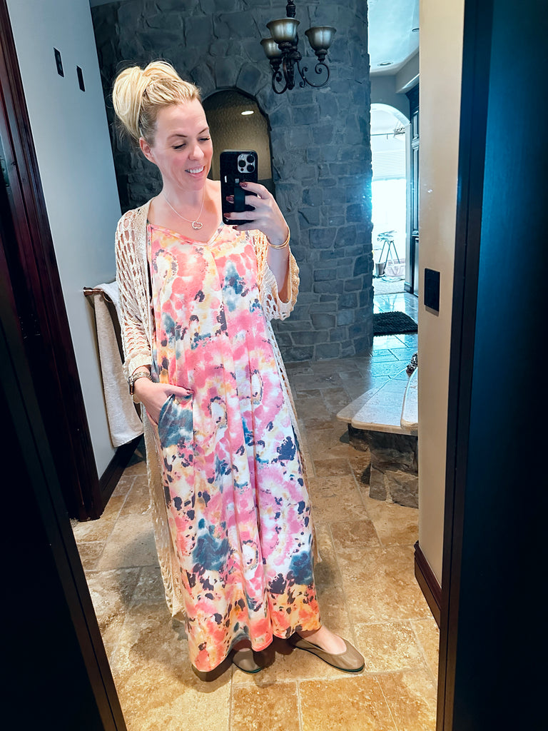 french terry maxi dress French Terry Tie Dye Maxi Dress – Just Wear the Dress Boutique