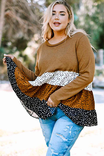 Dotted Color Block Ruffle Babydoll Top