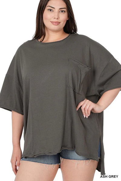 Many Colors - Oversized Tee with Raw Edges and V-Neckline
