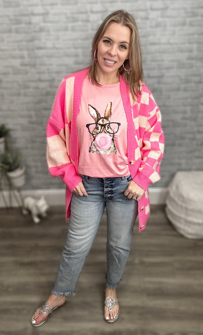 Glasses Wearing Bunny Rabbit Blowing a Gum Bubble Tee - LAST ONE!