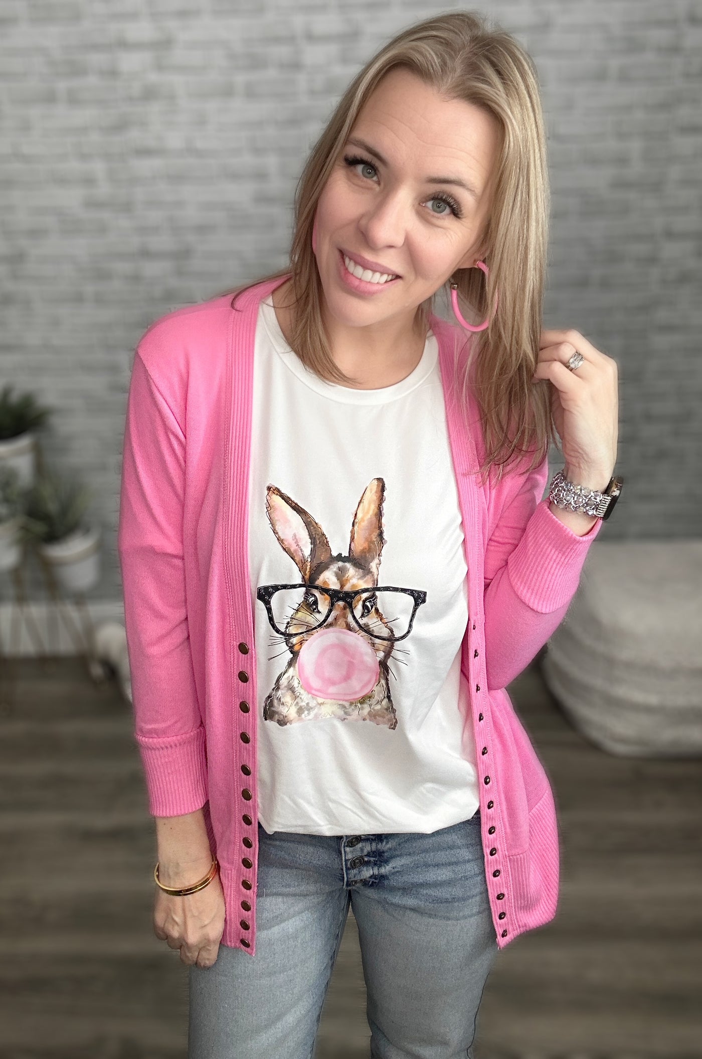 Glasses Wearing Bunny Rabbit Blowing a Gum Bubble Tee - LAST ONE!