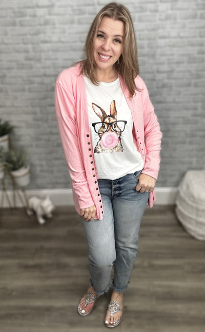 Glasses Wearing Bunny Rabbit Blowing a Gum Bubble Tee - LAST ONE!