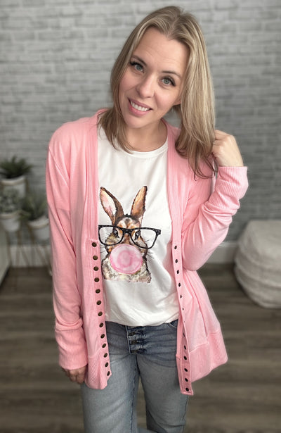 Glasses Wearing Bunny Rabbit Blowing a Gum Bubble Tee - LAST ONE!