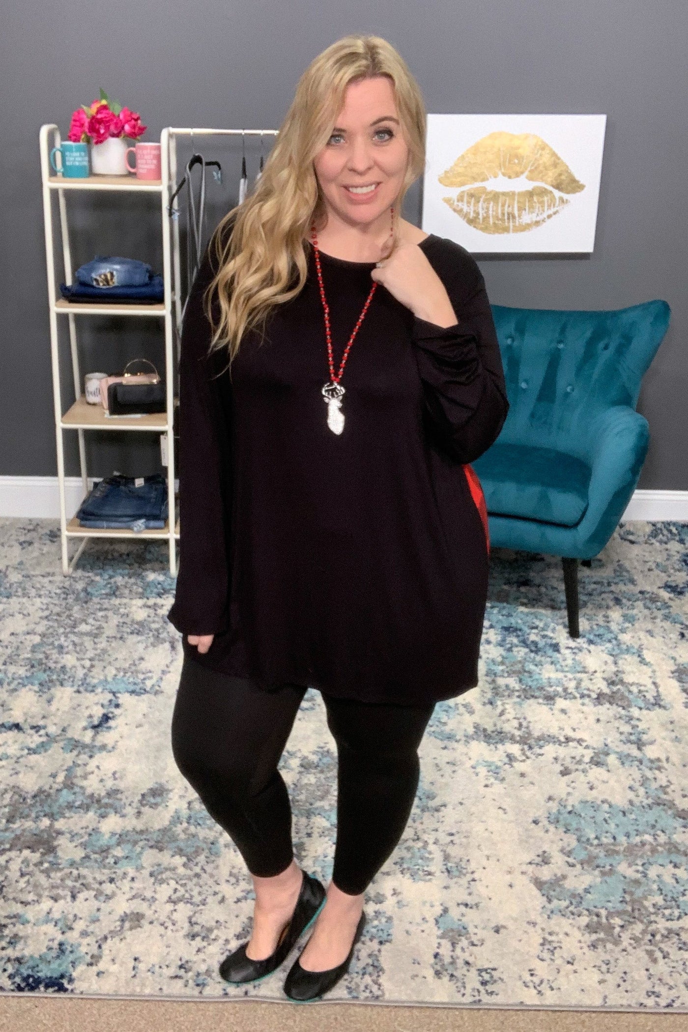 Black with Black & Red Buffalo Plaid Criss Cross Back