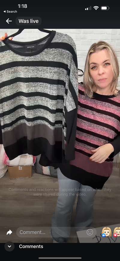 Striped Oversized Boxy Top with Round Neckline