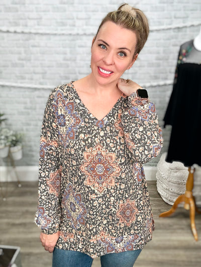Soft Faded Vintage Long Sleeve V-Neck Top