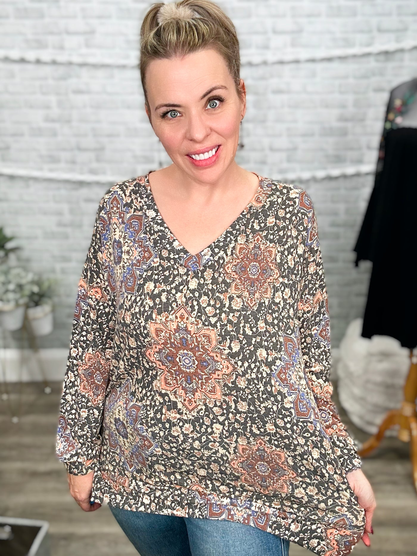 Soft Faded Vintage Long Sleeve V-Neck Top