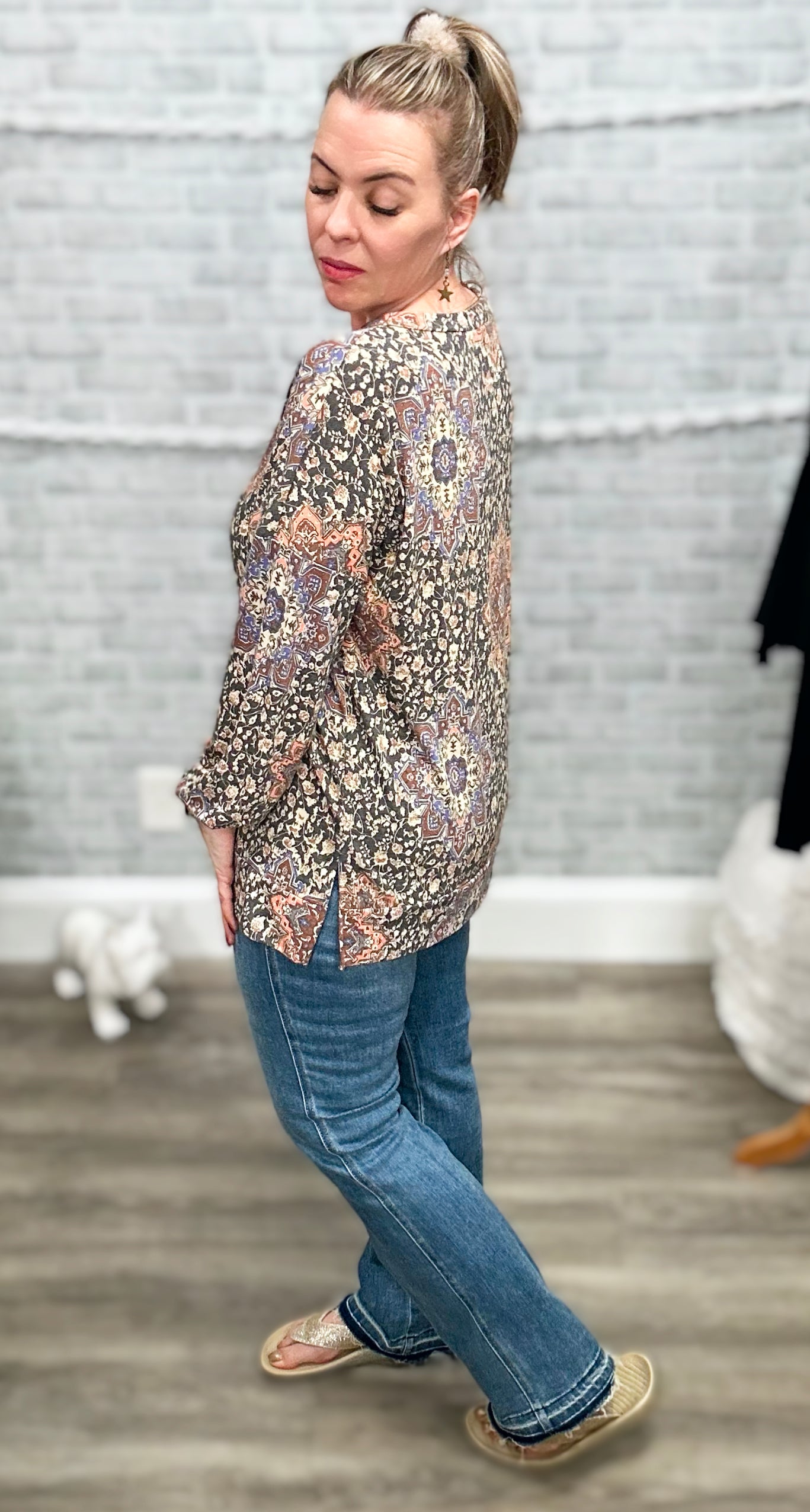 Soft Faded Vintage Long Sleeve V-Neck Top