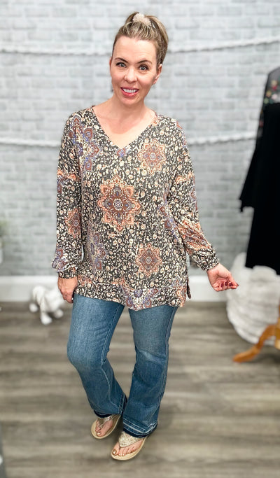 Soft Faded Vintage Long Sleeve V-Neck Top