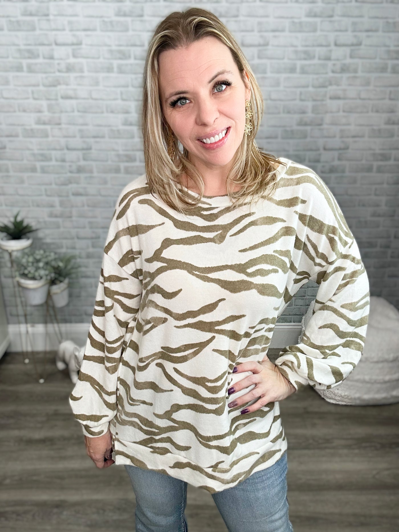 Brushed SUPER SOFT Taupe Zebra Print Tunic Top