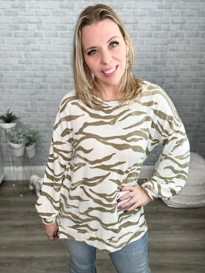 Brushed SUPER SOFT Taupe Zebra Print Tunic Top