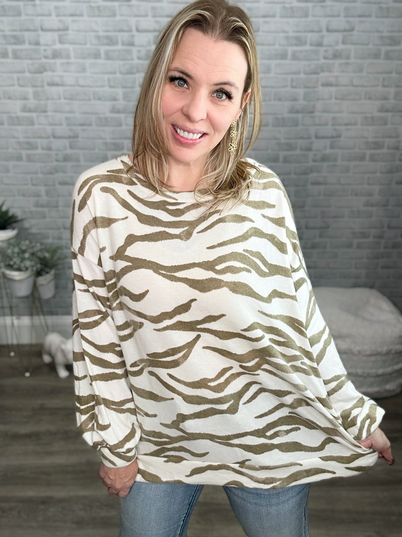 Brushed SUPER SOFT Taupe Zebra Print Tunic Top