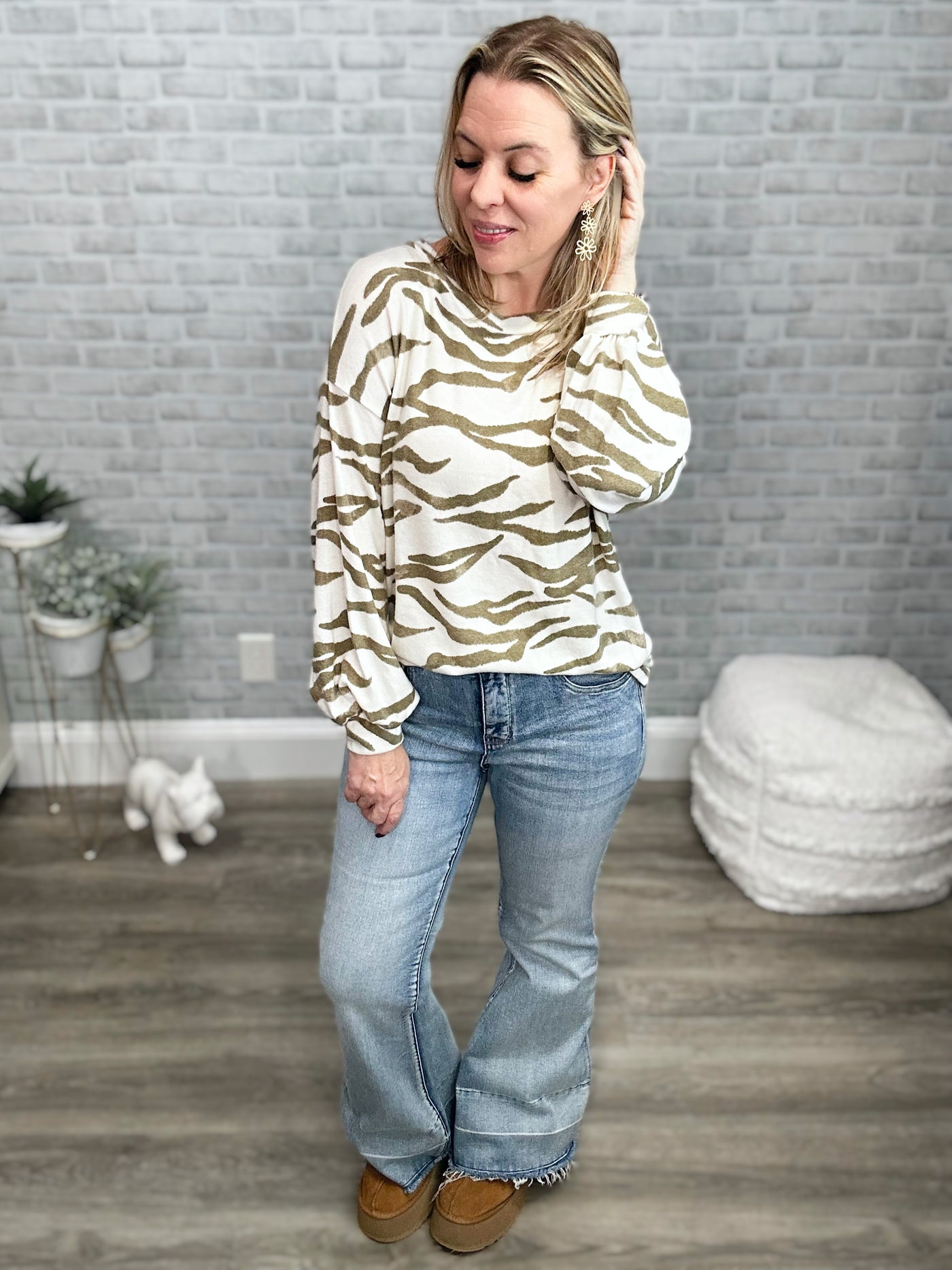 Brushed SUPER SOFT Taupe Zebra Print Tunic Top