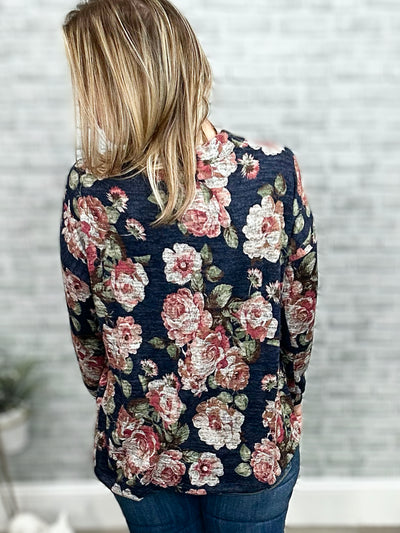 Oddi Navy Floral Lace Up Top