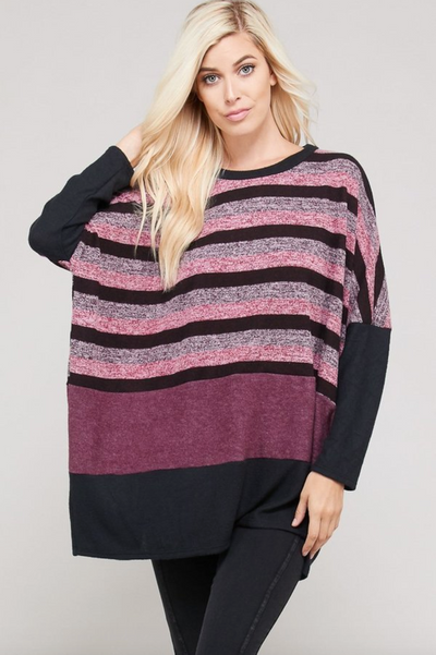 Striped Oversized Boxy Top with Round Neckline