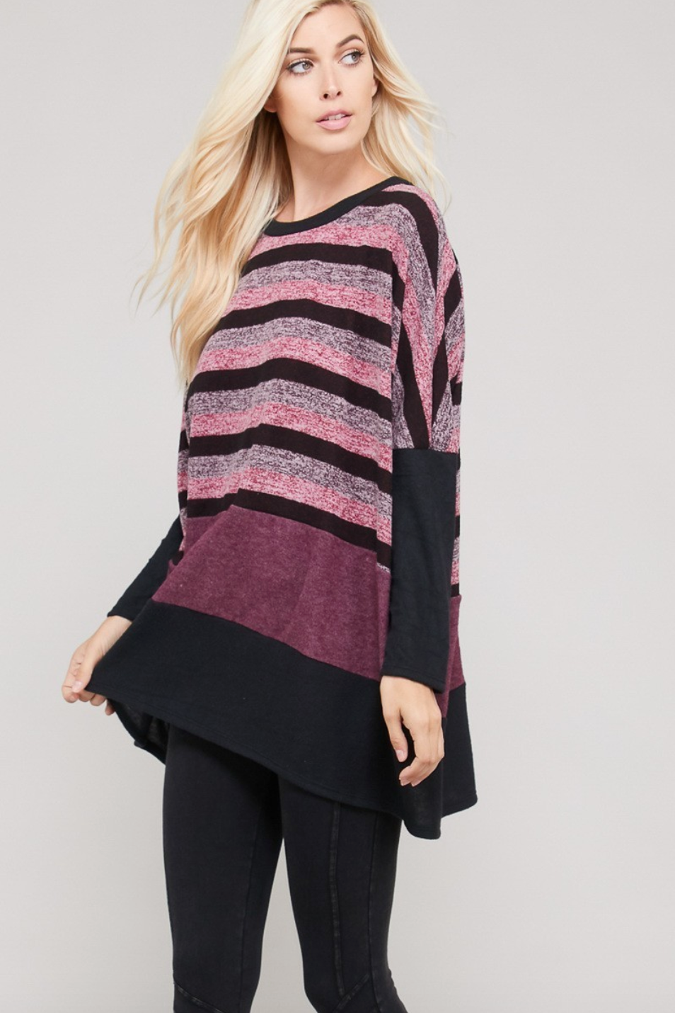 Striped Oversized Boxy Top with Round Neckline