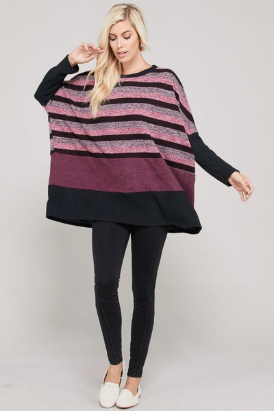 Striped Oversized Boxy Top with Round Neckline