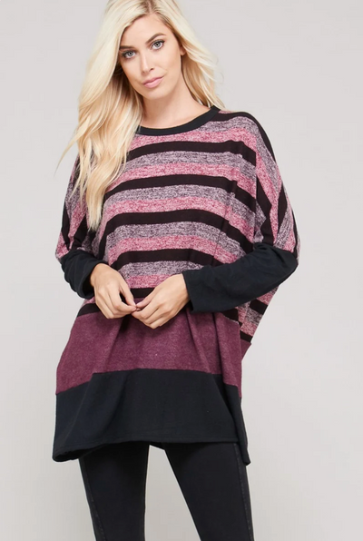 Striped Oversized Boxy Top with Round Neckline