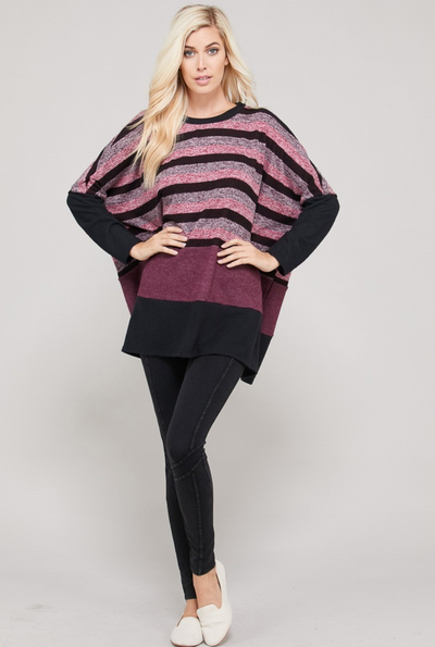 Striped Oversized Boxy Top with Round Neckline