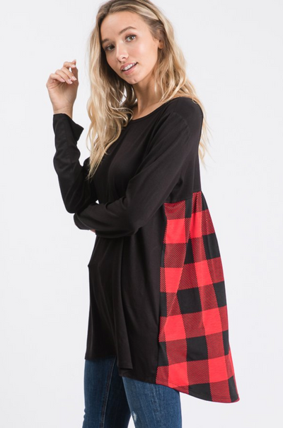 Black with Black & Red Buffalo Plaid Criss Cross Back