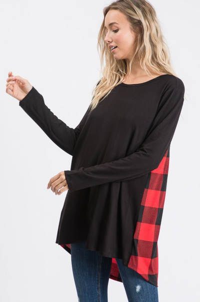 Black with Black & Red Buffalo Plaid Criss Cross Back