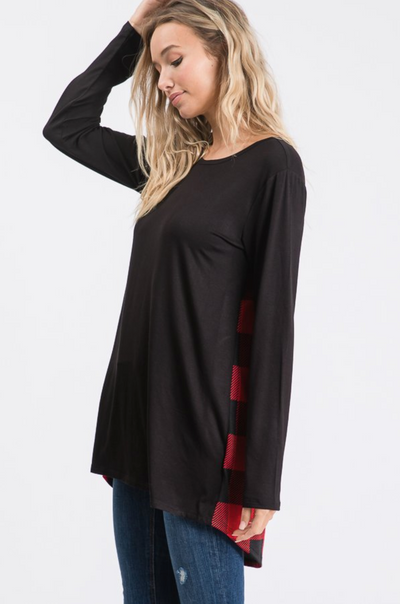 Black with Black & Red Buffalo Plaid Criss Cross Back
