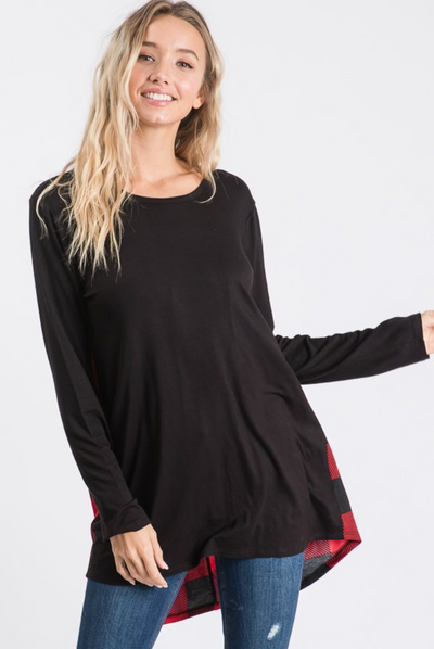 Black with Black & Red Buffalo Plaid Criss Cross Back