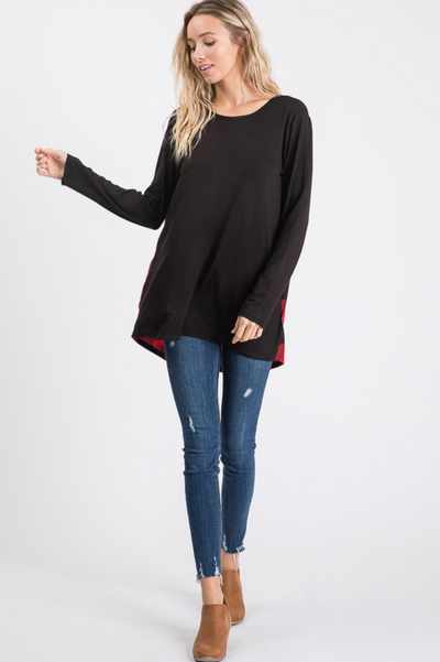 Black with Black & Red Buffalo Plaid Criss Cross Back