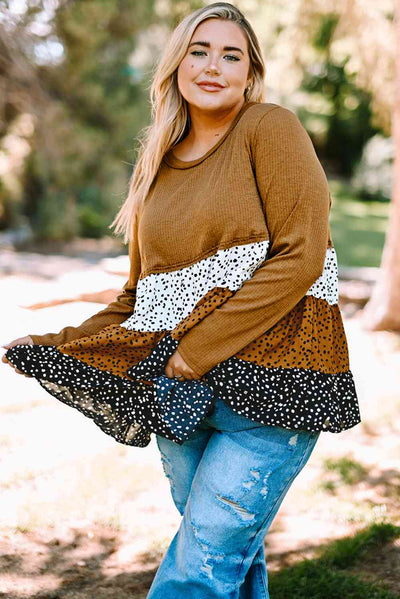 Dotted Color Block Ruffle Babydoll Top