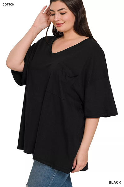 Many Colors - Oversized Tee with Raw Edges and V-Neckline