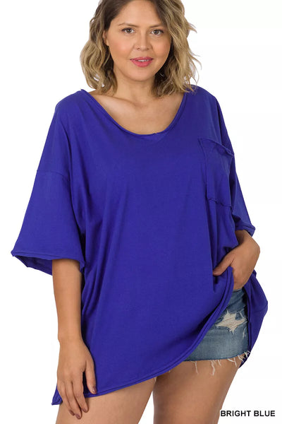 Many Colors - Oversized Tee with Raw Edges and V-Neckline