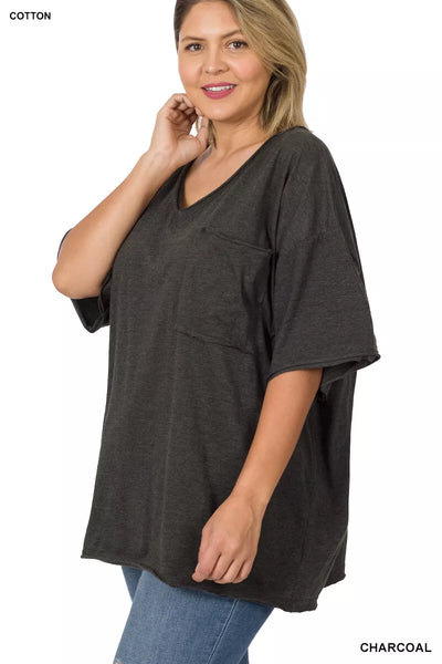 Many Colors - Oversized Tee with Raw Edges and V-Neckline