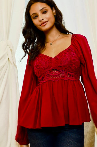 Crochet Front Smocked Back Peplum Top