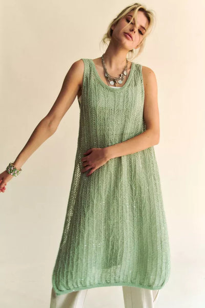 Sage Knit Side Slit Dress/Top with Sequins & Matching Bag - Davi & Dani