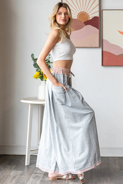 Gray Wide Leg Pants with Double Band and Cuff Trim from Oli & Hali
